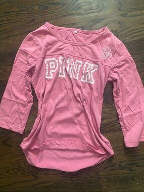 PINK Victoria's Secret Pink Long-Sleeve Crewneck Tee with Logo